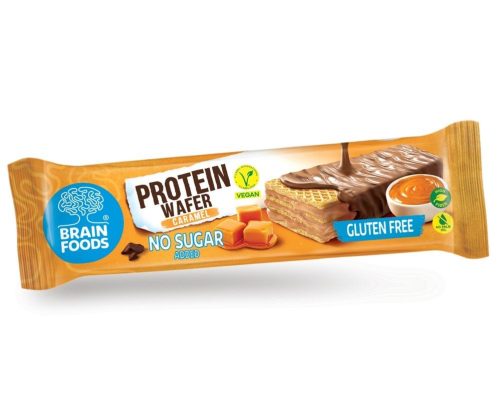 Brain Foods gluténmentes ostyaszelet csokoládéba mártott, karamellás kakaós krémmel töltött proteinnel édesítőszer 40 g