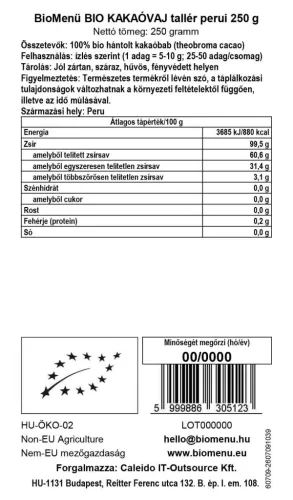 BioMenü BIO KAKAÓVAJ tallér perui 250 g