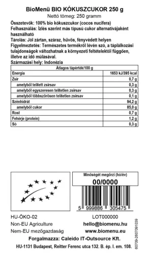 BioMenü BIO KÓKUSZCUKOR 250 g