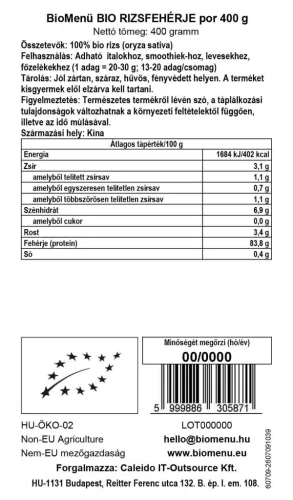 BioMenü BIO RIZSFEHÉRJE por 400 g