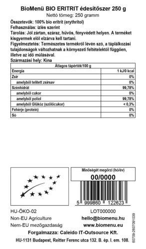 BioMenü BIO ERITRIT édesítőszer 250 g